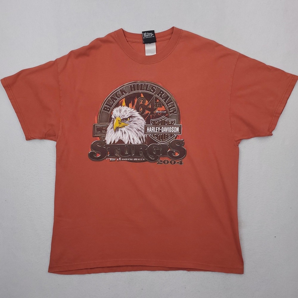 Vintage Harley-Davidson Shirt Mens XL Orange Sturgis Black Hills 2004 USA‎ MADE